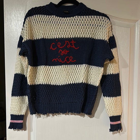 Pinko Graciosa Italian Navy and Cream Striped Sweater new without tags - Picture 2 of 6